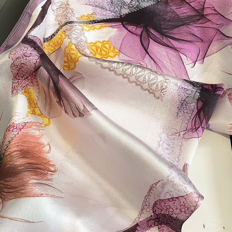 Carré 100% Soie Décoration Fleur Artistique Femme