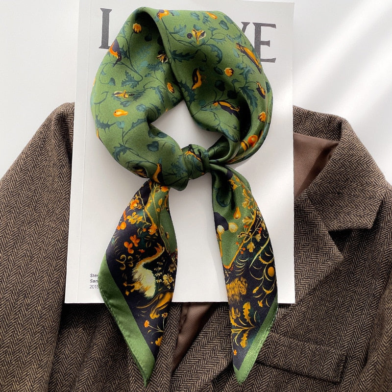 Carré 100% Soie Vert Femme