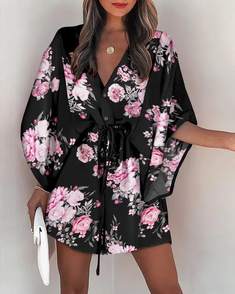 Robe Courte Femme Décoration Fleur Original