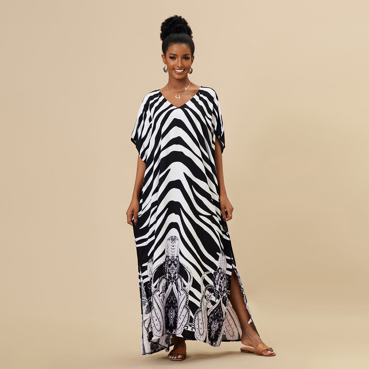 Robe de Plage Décoration Zèbre Femme