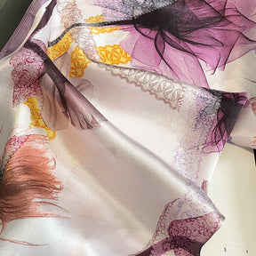 Carré 100% Soie Décoration Fleur Artistique Femme