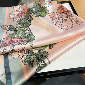 Carré 100% Soie Fleur Rose Femme