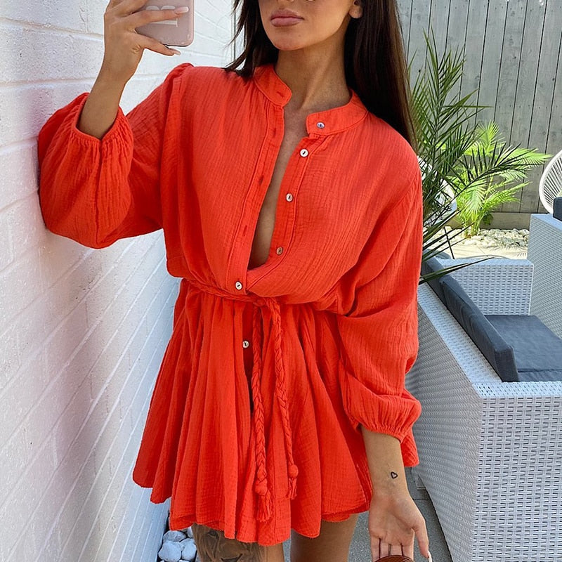 Robe Courte à Bouton Femme