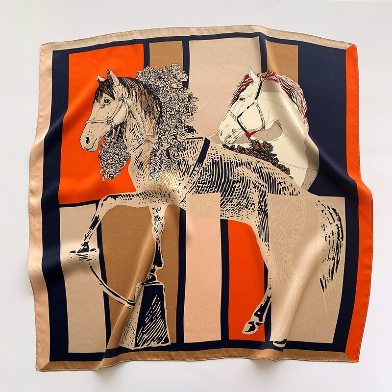 Carré 100% Soie motif Chevaux Femme