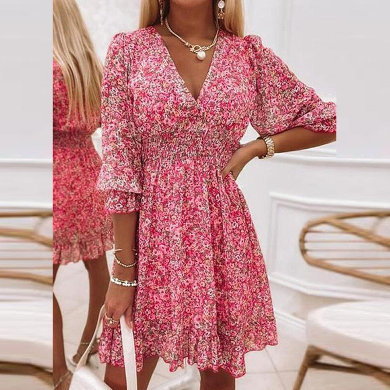 Robe Courte Motif Fleur Femme