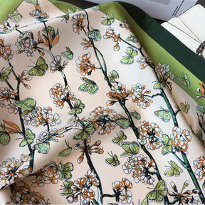 Carré 100% Soie Chic Décoration Fleur Femme