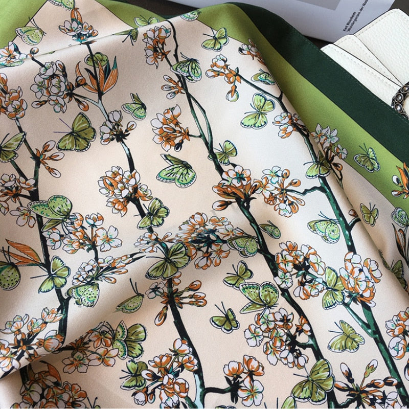 Carré 100% Soie Chic Décoration Fleur Femme