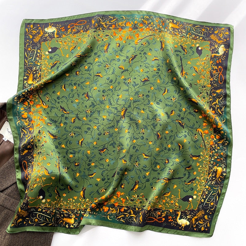 Carré 100% Soie Vert Femme